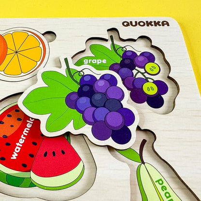 QUOKKA Wooden Puzzles for Toddlers 1-2 – 4 Set Pegged Puzzles for Kids Ages 1-2 – Fruits Learning Toy for Kids – Gift Realistic Educational Game for Boy and Girl