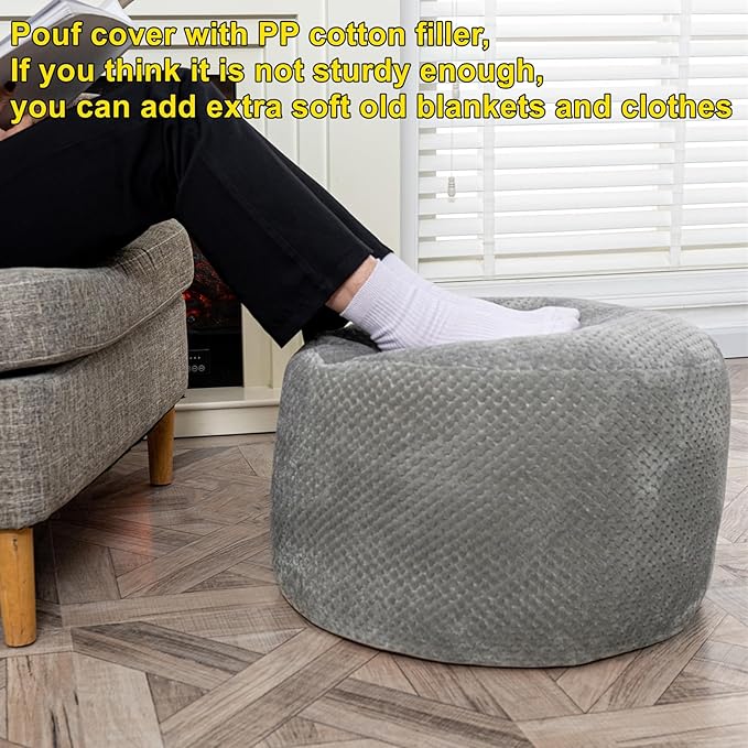 Asuprui Pouf Ottoman Stuffed Pouf Ottoman Foot Rest Soft Foot Stool 20x20x12 Inches Fuzzy Chair Floor Pouf Chair Foot Rest with Storage for Living Room Bedroom Gray Pouf with Filler
