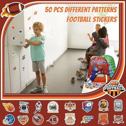 110 Pcs Football Party Favors Drawstring Backpack with Keychains Silicone Bracelets Stickers for Sports Birthday Supplies Goodie Bags Football Themed Presents