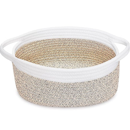 ABenkle Small Woven Basket, 12" x 8" x 5" - Cute Storage Basket with Handles for Room, Cat & Dog Toys, Gift Box