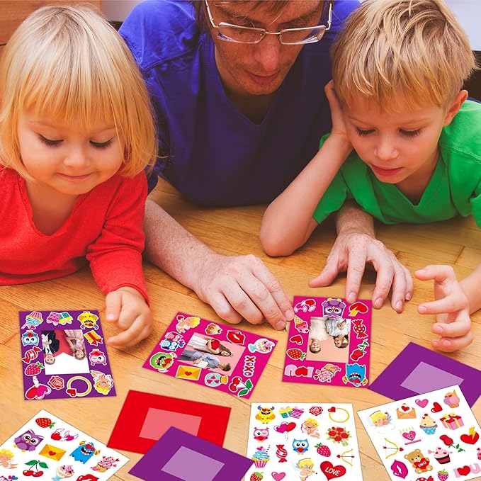 Qyeahkj 48 Pack Valentines Day Picture Frame Craft Kits Valentine 's Day Craft Arts Decoration Valentines DIY Photo Frame Crafts for Kids with Easel for Fun Home Class Kindergarten Party Activity