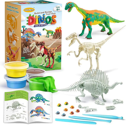 Drama Planet Air Dry Clay Dinosaur Craft Kit for Kids, Build and Design Your Own Dinosaurs with Modeling Clay, 3 Dinosaur Fossil Skeletons, Gifts for Boys and Girls Ages 6 & Up