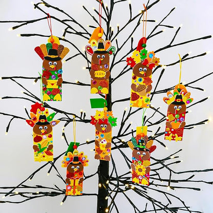 Winlyn 24 Sets Thanksgiving Turkey Craft Kits Fall Kids Crafts DIY Thanksgiving Turkey Bookmarks Art Sets Autumn Leaf Turkey Foam Stickers Arts and Crafts for Kids Party Favors Classroom Activities