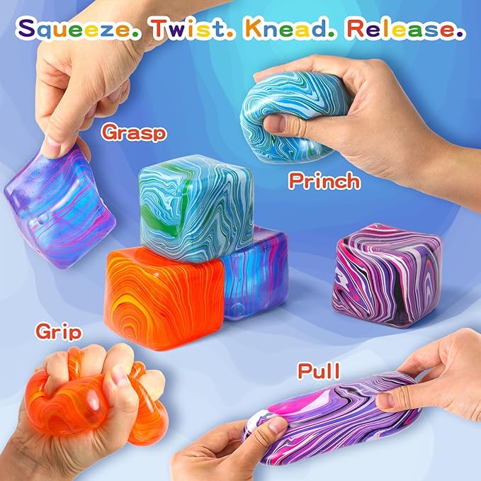 Stress Balls, Squishy Stress Cube for Kids Adults, Squishy Slow Rising Fidget Cube Sensory Toys for Anxiety Stress Relief, High Density Ice Squeeze Ball Cubes for Adults Kids. (Pink)