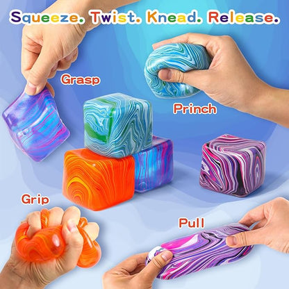Stress Balls, Squishy Stress Cube for Kids Adults, Squishy Slow Rising Fidget Cube Sensory Toys for Anxiety Stress Relief, High Density Ice Squeeze Ball Cubes for Adults Kids. (Orange)