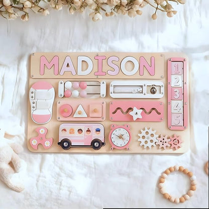 KALOTOYS Personalized Large Busy Board for Toddlers - Montessori Busy Board - Montessori Toys for 1 Year Old Baby Boys Girls - Sensory Toys for Toddlers 1-3 - Peronalized Baby Gift