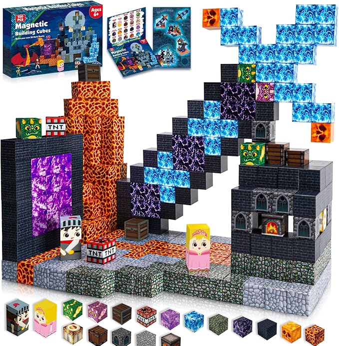 Magnetic Blocks - 150 PCS Build Magnetic Dark Castle Sword Domain World - Magnetic Construction Cube Toys - STEM Montessori Sensory Toys for Toddlers 6 7 8 9 10 Year Old Boys & Girls