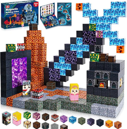 Magnetic Blocks - 150 PCS Build Magnetic Dark Castle Sword Domain World - Magnetic Construction Cube Toys - STEM Montessori Sensory Toys for Toddlers 6 7 8 9 10 Year Old Boys & Girls