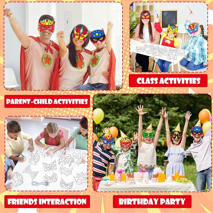 Lonfliness 36 Set Super Theme Hero Coloring Mask Craft for Kids Color Your Own Paper DIY Kit Hero Theme Mask Crafts Helmet Craft for Fun Home Activities Masquerade Party Supplies Super Party Favors