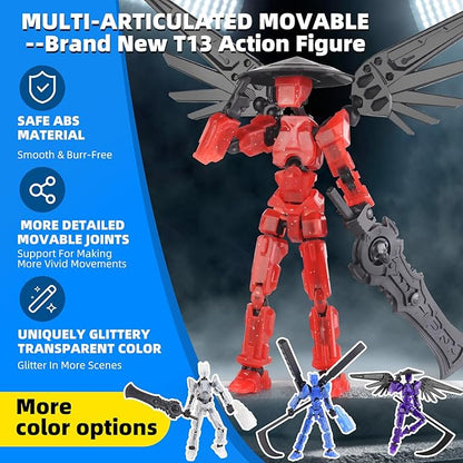 T13 Action Figure，Big Robot 13 Action Figure with Bracket Dummy 3D Printed Toy Articulated Lucky for Modeling Collector Tian13 Birthday Gift for Kid 3-8 Year Requires Assembly - （Red Black）