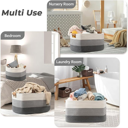 danpinera Blanket Basket, 72L Rectangle Large Basket for Living Room, Baby Room & Laundry, Woven Cotton Rope Toy Bin Baby Nursery Room Storage, 22’’*17’’*11.8’’, Gradient Grey
