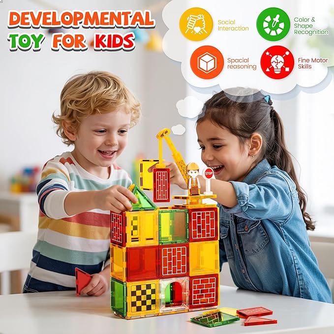 cossy Magnetic Tiles, Magnet Tiles, Magnetic Tiles for Kids Ages 4-8, STEM Toys, Magnet Blocks for Boys and Girls, Creative Building Toys, Engineering and Building Set