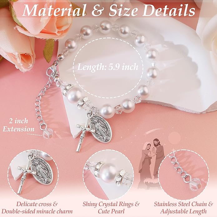 PEALICIOUS First Communion Gifts for Girls Boys, Cute Cross Bracelet as 1st Communion Favors Holy Religious Jewelry Christian Catholic Gifts for Son Daughter Niece, Easter Basket Stuffers for Teen
