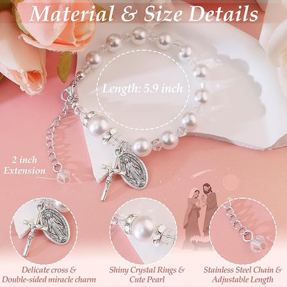 PEALICIOUS First Communion Gifts for Girls Boys, Cute Cross Bracelet as 1st Communion Favors Holy Religious Jewelry Christian Catholic Gifts for Son Daughter Niece, Easter Basket Stuffers for Teen