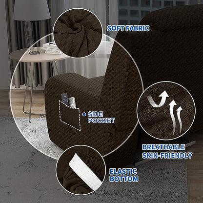 MAXIJIN Oversized Recliner Covers That Stay in Place 4 Pieces Stretch Large Recliner Chair Covers Jacquard Dogs Cats Proof Reclining Slipcovers with Elastic Bottom (XL Recliner, Dark Coffee)