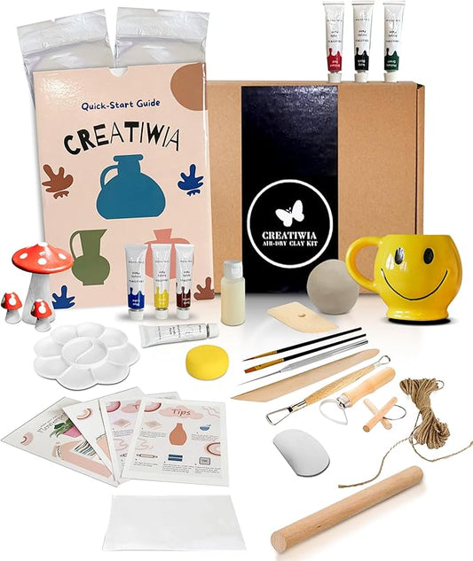 CREATIWIA Pottery Kit for Adults – Complete Air Dry Clay Sculpting Set with Premium Pottery Clay, Sculpting Tools,Guide Book and Paint – Perfect DIY Pottery Kit for Beginners, Home Pottery Painting
