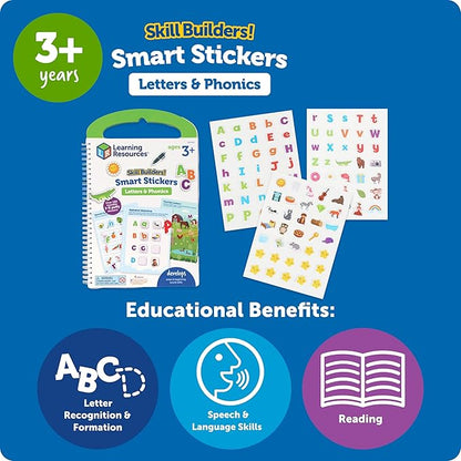 Learning Resources Skill Builders Smart Stickers Letters & Phonics, Alphabet Stickers, Reusable Sticker Book, Preschool Classroom Must Haves, Homeschool Supplies, Montessori Busy Book