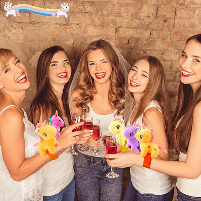 12 Pack Plush Animal Slap Bracelet Unicorn Plush Slap Bracelet Unicorn Stuffed Huggers Pat Ring Bulk for Animal Party Favor Christmas Birthday Gift Fillers, 12 Styles