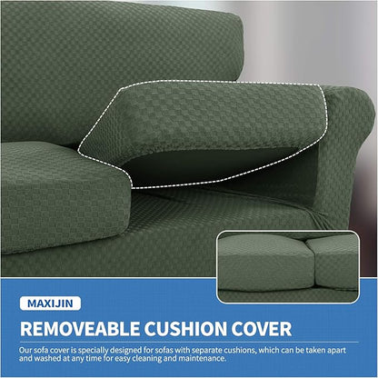 MAXIJIN 3 Piece Stretch Couch Covers for 2 Cushion Couch Sofa Slipcovers with 2 Extra Large Seat Cushion Couch Jacquard Loveseat Sofa Couch Cover for Dogs (2 Cushion Sofa, Army Green)