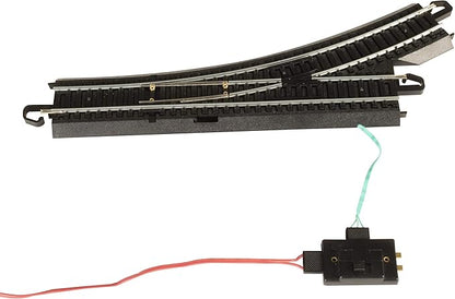 Bachmann Trains - Snap-Fit E-Z TRACK REMOTE TURNOUT - LEFT (1/card) - STEEL ALLOY Rail With Black Roadbed - HO Scale