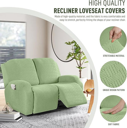 KinCam Recliner Covers, Stretch Reclining Chair Covers, Recliner Sofa Slipcovers Stripe Jacquard Recliner Couch Covers Furniture Protector Covers for Pet Kid (2 Seater, Light Green)
