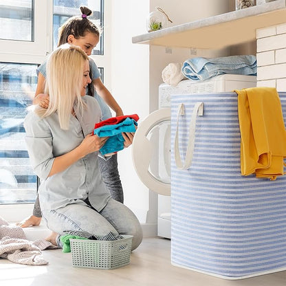 Lifewit 2 Pack Laundry Basket 80L Each, Collapsible Clothes Hamper with Reinforced Handles, Freestanding Waterproof Design for Bedroom and Laundry Room, Grey&Blue 160L Total
