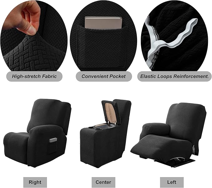 Genina Recliner Loveseat Cover Stretch Couch Covers Sofa slipcover for 2 Seat Reclining Couch Thick Jacquard Furniture Protector (Black)
