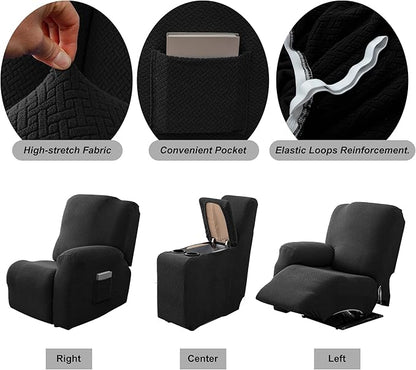 Genina Recliner Loveseat Cover Stretch Couch Covers Sofa slipcover for 2 Seat Reclining Couch Thick Jacquard Furniture Protector (Black)