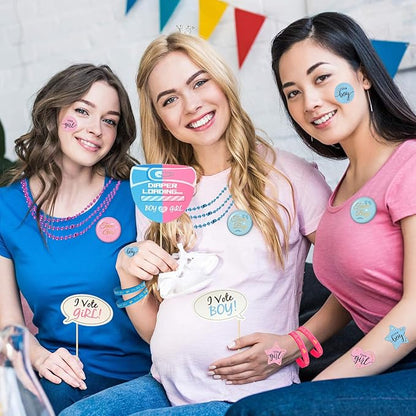 202 Pcs Baby Gender Reveal Party Supplies Favors Boy or Girl, Gender Reveal Ideas Gender Reveal Games Supplies, Baby Gender Reveal Bracelets, Team Boy Girl Button Pins