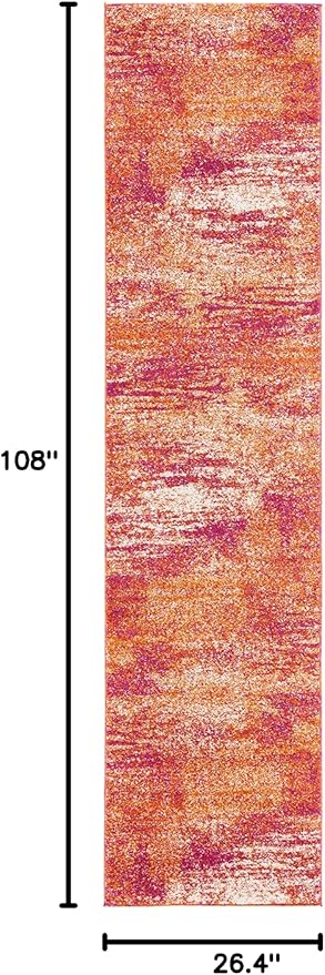 SAFAVIEH Evoke Collection 2'2" x 9' Ivory / Orange EVK272P Modern Abstract Non-Shedding Living Room Entryway Foyer Hallway Bedroom Runner Rug