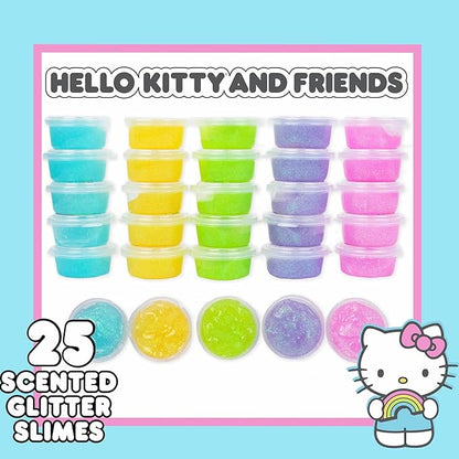 Hello Kitty Ultimate Slime Set, 25-Pack Scented Glitter Slimes, Party Favors for Kids 8-12, Slime Bulk, Mini Slime, Sanrio Stuff