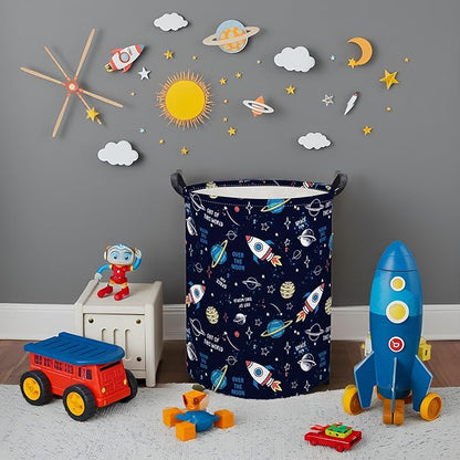 HIYAGON Kids Laundry Basket Baby Hamper for Nursery Boys Kids Hamper Cute Kids Toys Storage Bin Organizer Butterfly Room Decor for Home(Rocket Planet)