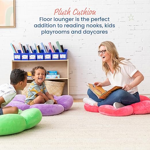 ECR4Kids SoftZone Flower Floor Pillow, Seating Cushion, Bright Pink