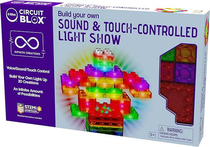 E-Blox Building Blocks STEM Circuit Kit, Build Your Own Sound & Touch Controlled Light Show, LED Lights Fade in & Out, Reacts to Voice & Music, Science, Birthday Gift, Boys, Girls, 5+