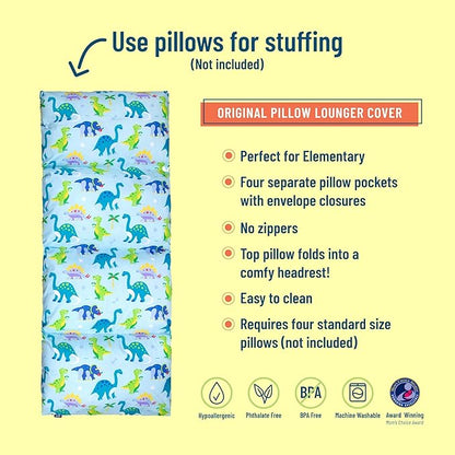 Wildkin Kids Floor Lounger: Ideal for Boys and Girls, Travel-Friendly, Perfect for Sleepovers - Pillow Lounger for Kids, Requires Standard Size Pillows Not Included (Dinosaur Land)