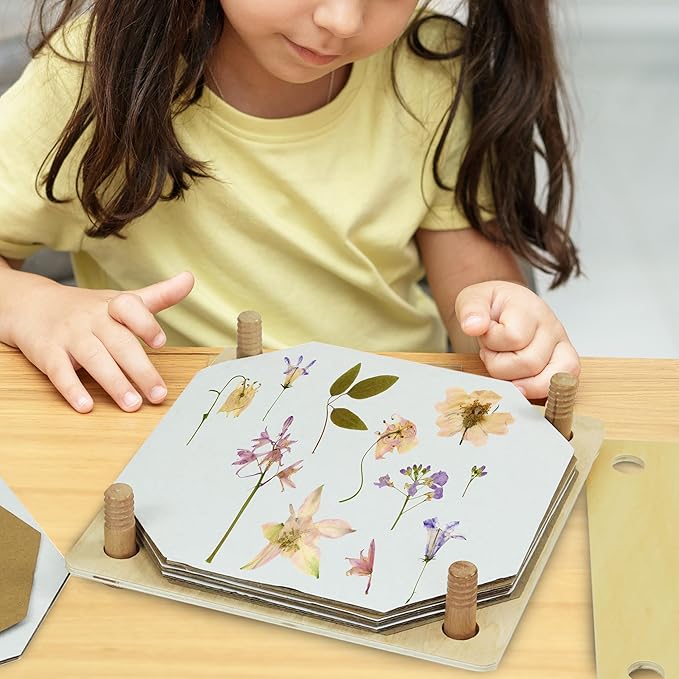 Gardening Pretend Play Set & Flower Press Kit - Kids Gardening Set with Apron, Pair of Gloves, 3 Gardening Tools, Wooden Flower & Leaf Press - Safe Outdoor Gardening Tools for Kids & Teens