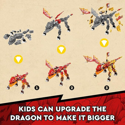 LEGO NINJAGO Kai’s Fire Dragon EVO Toy 71762 for Kids with Cobra & Boa Snake Warrior Figures and Kai Minifigure, Collectible Mission Banner Series