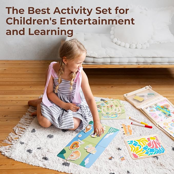 Activity Sets for Kids 3-5, Dry Erase Board with 4 Markers, Watercolor Kits, Reusable Stickers, Arts & Crafts Activities for Girls/Boys Indoor/Outdoor, Airplanes, Party Favor