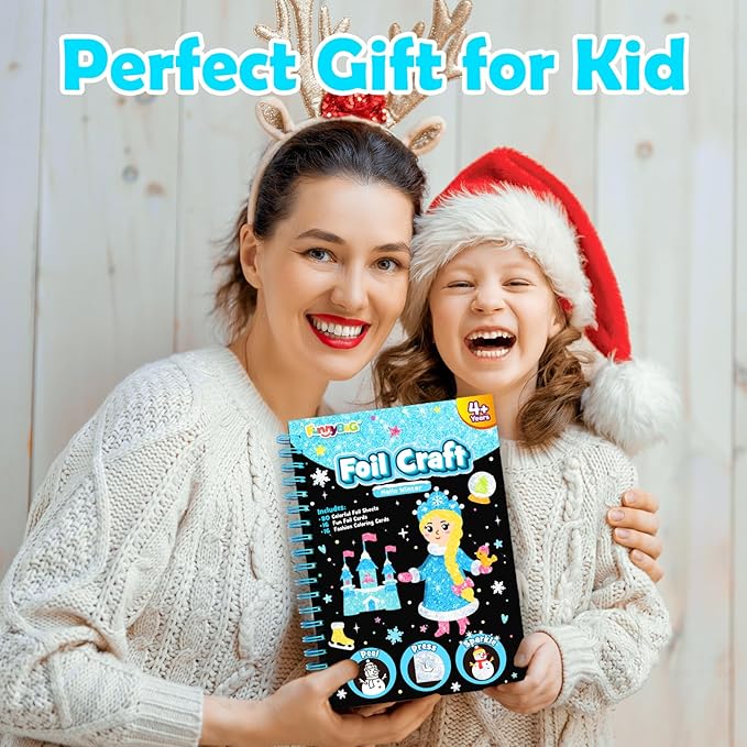 Foil Art Craft Activity for Kids: Fun DIY Toy Sticker Kit, No Mess Creative Travel Supply Set, Idea Birthday Easter Basket Stuffers Valentines Gift for Girl Boy Toddler 4 5 6 7 8 9 Year Old (Winter)