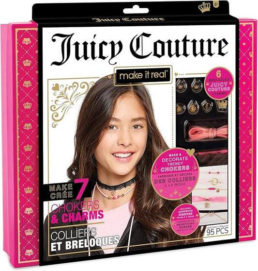 Make It Real Juicy Couture: Chokers & Charms Kit - Create 7 Unique Necklaces, 102 Pieces, 7 Trendy Chokers, 6 Juicy Charms, Tweens & Girls, Elastic Fitted Necklaces, DIY Bead Jewelry Kit, Ages 8+
