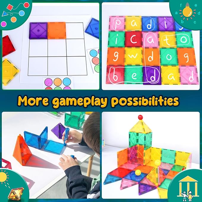 Soyee Magnetic Tiles Toddler Toys Magnetic Building Blocks for Kids Ages 3-12 STEM Educational Toys for Girls & Boys Sensory Toys for Kids with Autism Classroom Must Haves Outdoor Toys