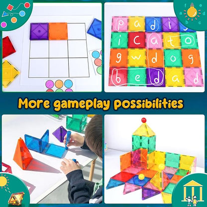 Soyee Magnetic Tiles Toddler Toys Magnetic Building Blocks for Kids Ages 3-12 STEM Educational Toys for Girls & Boys Sensory Toys for Kids with Autism Classroom Must Haves Outdoor Toys