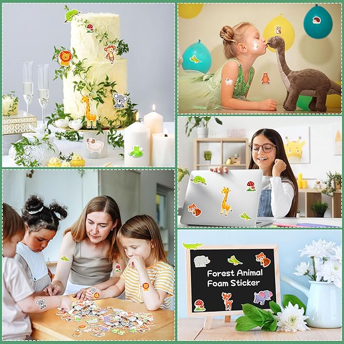 JULBEAR 300 Pieces Animals Foam Stickers Bulk Self-Adhesive Cartoon Forest Animals Reward Stickers for Arts Crafts Animals Forest Theme Party Favors Decoration Home Classroom Teaching DIY Supplies