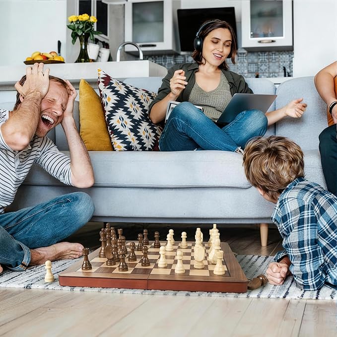 17" Magnetic Wooden Chess Set for Adults Kids, Chess Board Games with Magnetic Pieces & Extra Queens, Folding Portable Travel Large Unique Chess Sets for Tournament Professional Beginner