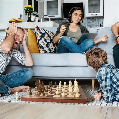 17" Magnetic Wooden Chess Set for Adults Kids, Chess Board Games with Magnetic Pieces & Extra Queens, Folding Portable Travel Large Unique Chess Sets for Tournament Professional Beginner