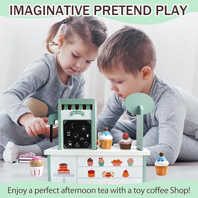 Kids Coffee Maker, Wooden Toy Coffee Maker for Kids, Kids Coffee Playset, Play Coffee Maker Set Rich in Accessories, for Toddler Girls and Boys, Aged 3 4 5 6