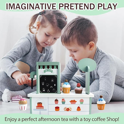 Kids Coffee Maker, Wooden Toy Coffee Maker for Kids, Kids Coffee Playset, Play Coffee Maker Set Rich in Accessories, for Toddler Girls and Boys, Aged 3 4 5 6