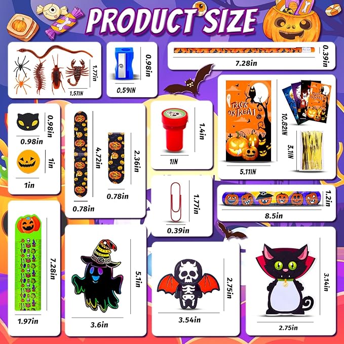 24 PACK 500 PCS Halloween Stationery Set, Party Favors for Kids Assorted Art and Craft Kit, Goodie Bag Stuffers Classroom Prizes Trick or Treat Fillers