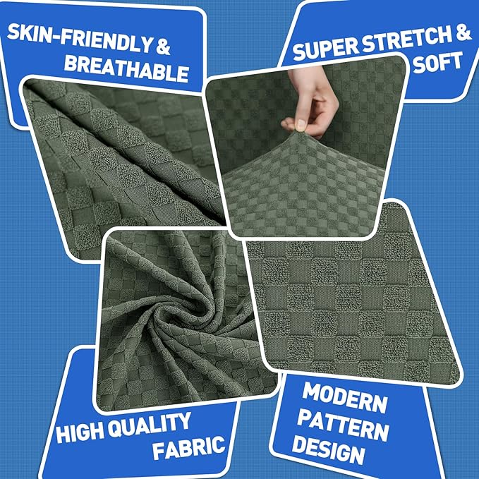 MAXIJIN 4 Piece Couch Covers for 3 Cushion Couch Super Stretch Non Slip Couch Cover for Dogs Pet Friendly Elastic Jacquard Furniture Protector Sofa Slipcovers (Sofa, Army Green)