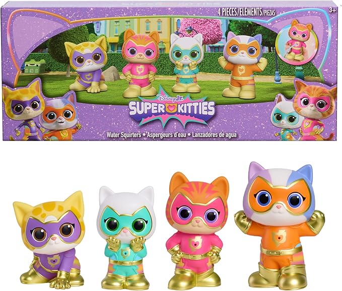 Disney Jr. SuperKitties Water Squirters 4-Pack Set, Bath Toys, Amazon Exclusive, Water Toys for Fans, Girls, Kids, Ages 3 and Up by Just Play, Kids Toys for Ages 3 Up by Just Play